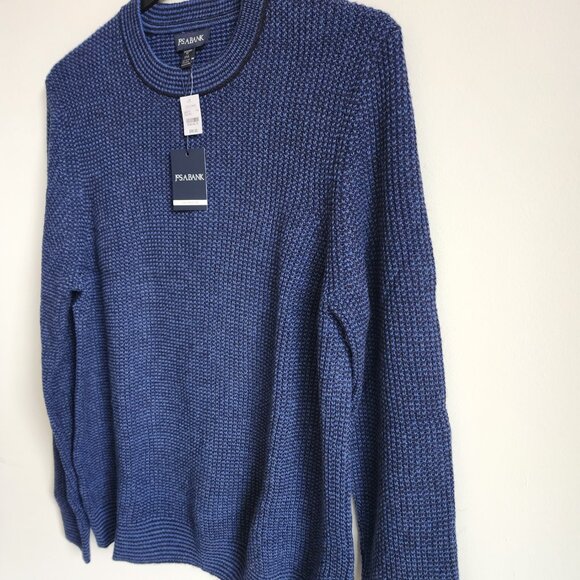 XXL Sweater Blue Navy Jos A Bank Crewneck Chunky Knit Tailored Fit Mens Wool Mix - Picture 15 of 17